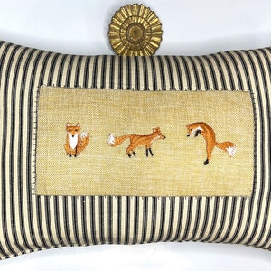 Woodland fox and stripe kidney pillow in