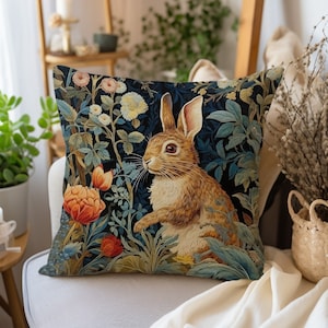 Vintage Rabbit Pillow William Morris Inspired Cushion