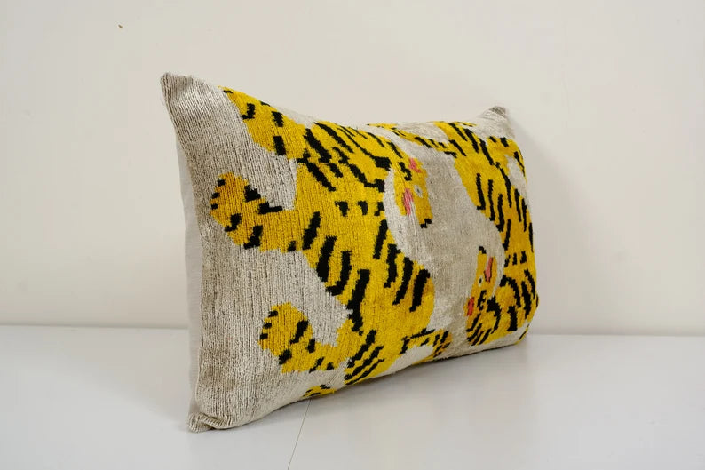 Tiger Ikat Velvet Pillow