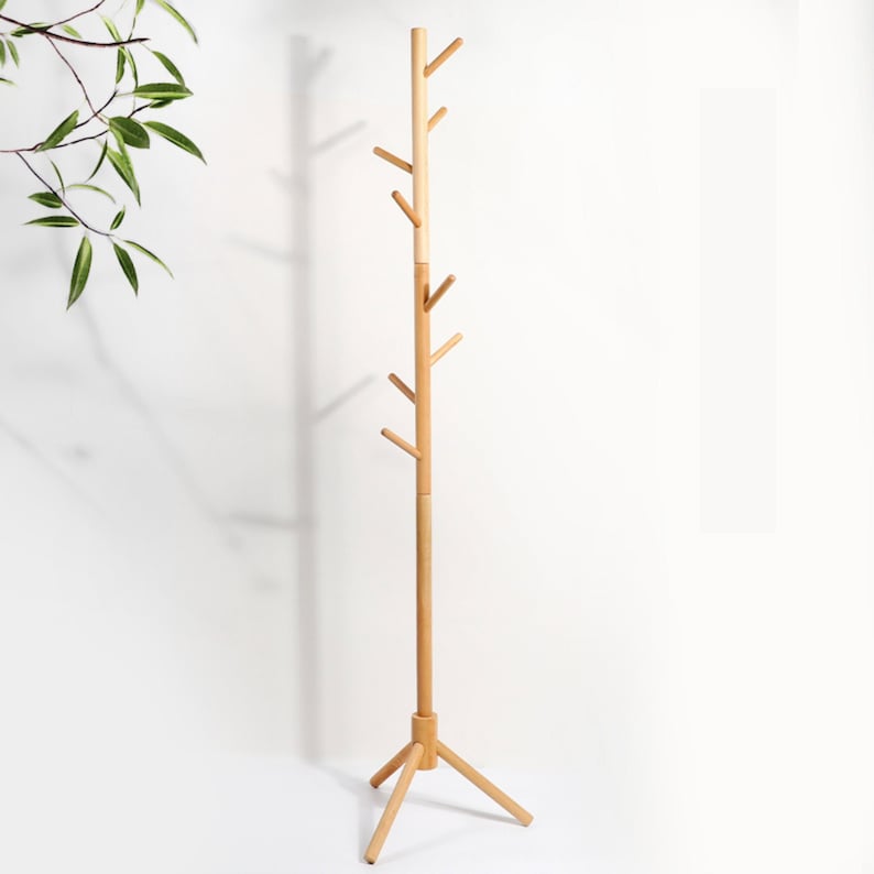 STANDING COAT RACK - Wooden coat rack stand - Beech wardrobe - Dressing rack free standing clothes - Coat stand design - Coat hanger