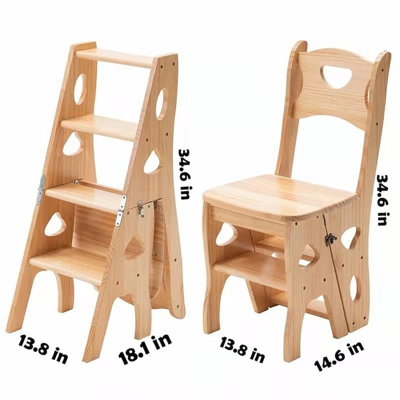 Step Stool, 3-Step folding, portable, made of the solid wood, four colors available