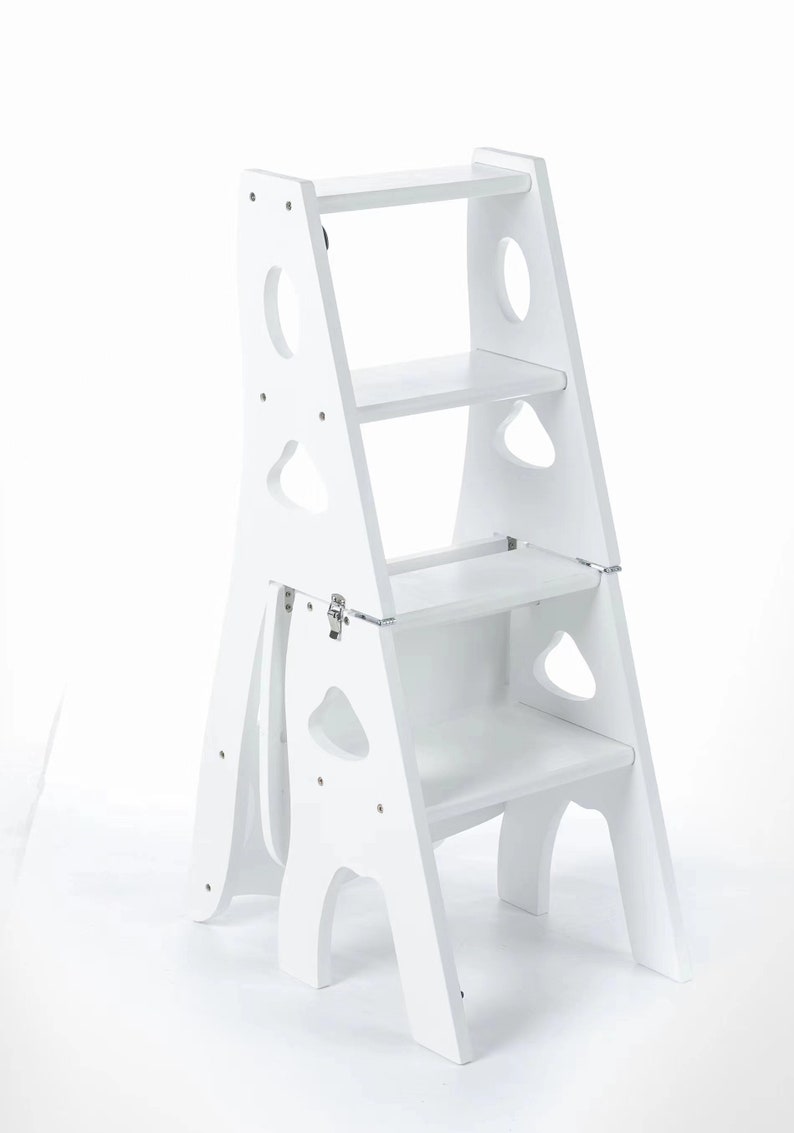 Step Stool, 3-Step folding, portable, made of the solid wood, four colors available