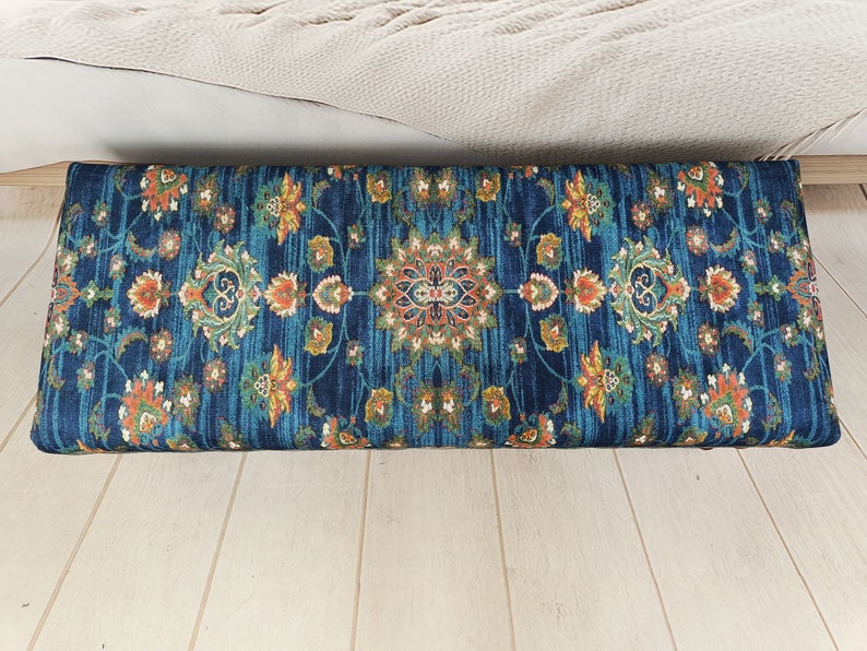 Footstool Ottoman, Oushak Rug Bench, Turkish Rug Bench, Long Seat, Bedroom Seat, Piano Bench, Handmade Furniture, Boho Decor, BENCH 57