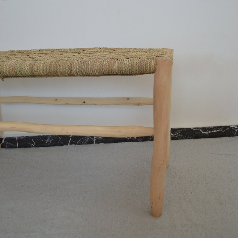 Handmade Solid wooden bench, vintage and straw bench, handcrafted chair, Bench in solid wood and natural weaving, woden bench