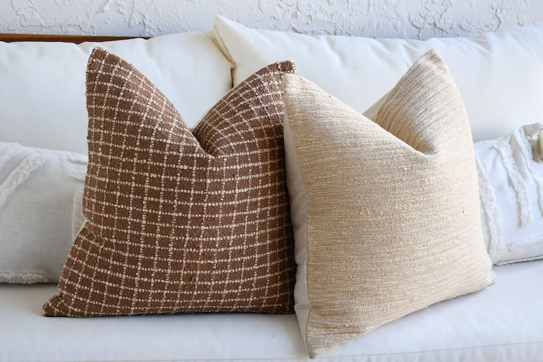 Brown Boho Pillow Combination | Sofa Pillow Set Thai Cloth Pillows Beige