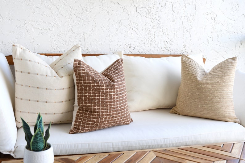 Brown Boho Pillow Combination | Sofa Pillow Set Thai Cloth Pillows Beige