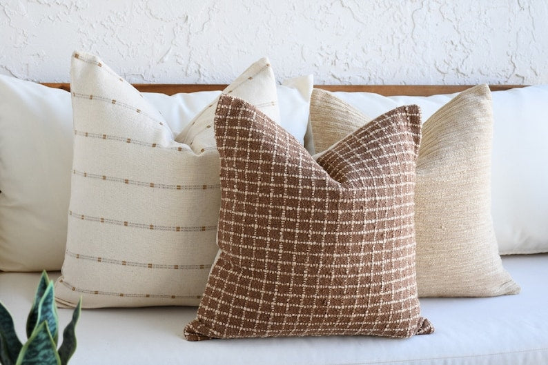 Brown Boho Pillow Combination | Sofa Pillow Set Thai Cloth Pillows Beige