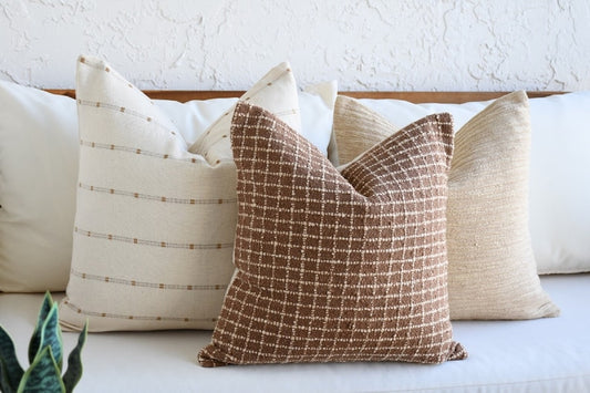 Brown Boho Pillow Combination | Sofa Pillow Set Thai Cloth Pillows Beige