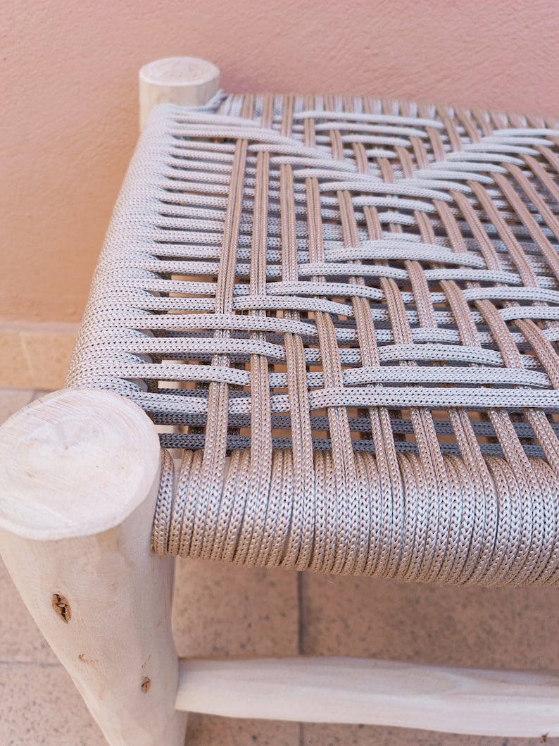 Handmade Banc en bois massif et tressage , bench morocco, chaise , chaise boho faite à la main