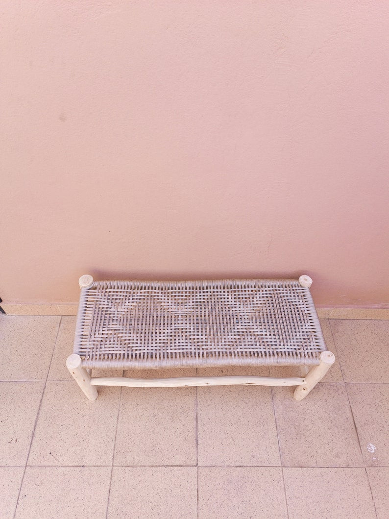 Handmade Banc en bois massif et tressage , bench morocco, chaise , chaise boho faite à la main