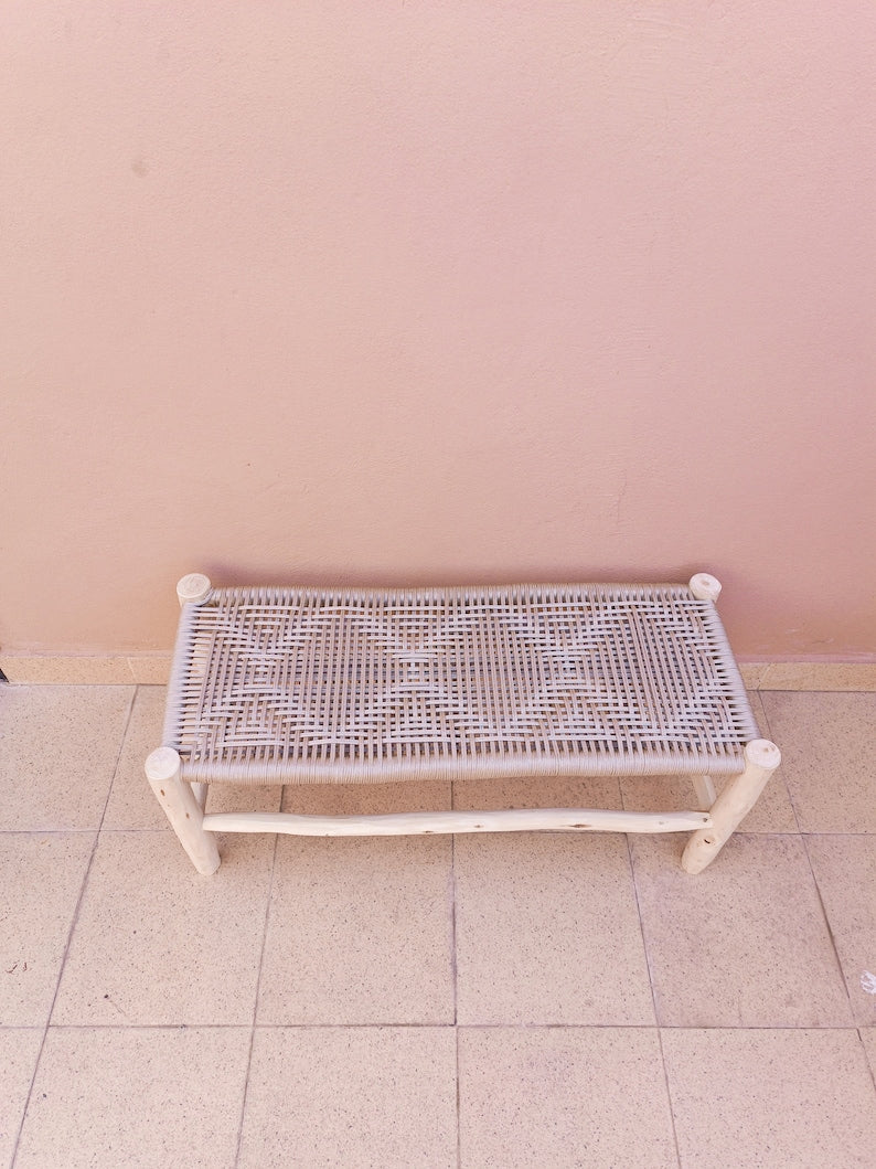 Handmade Banc en bois massif et tressage , bench morocco, chaise , chaise boho faite à la main