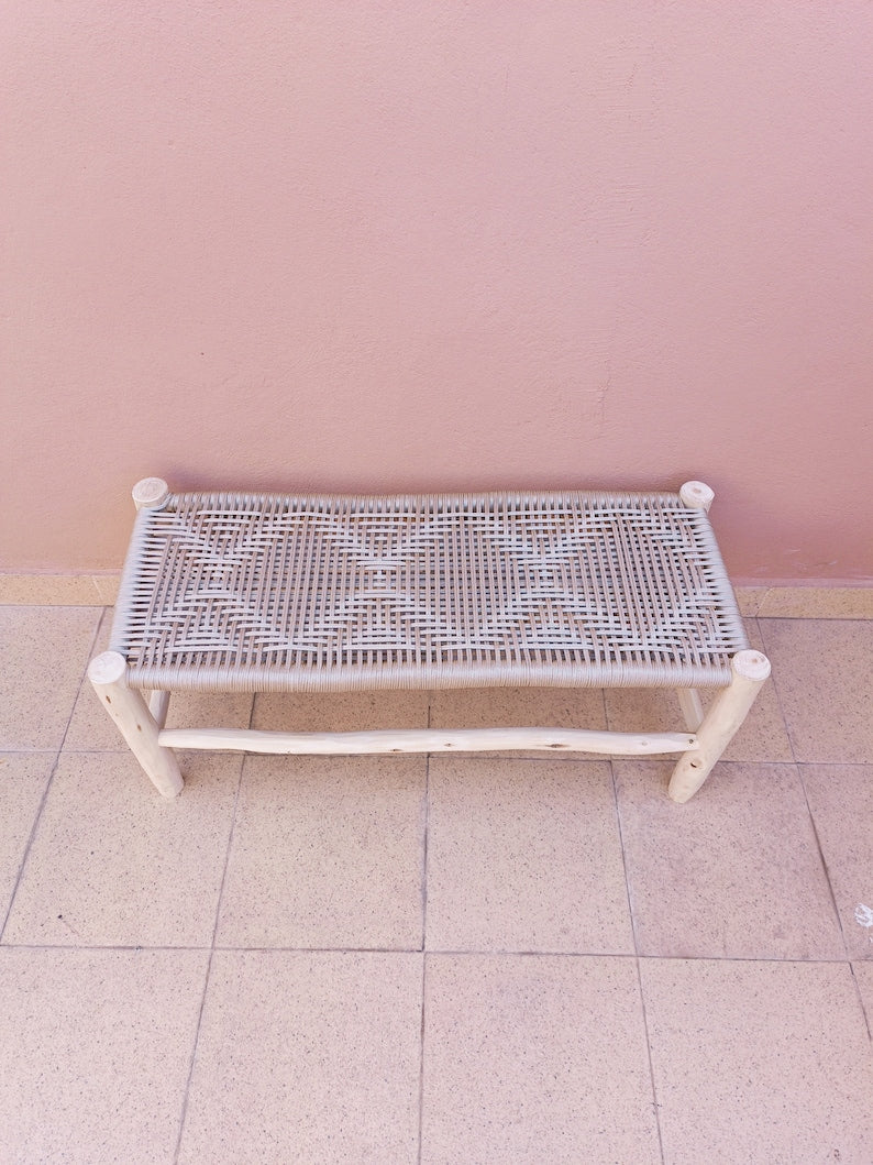 Handmade Banc en bois massif et tressage , bench morocco, chaise , chaise boho faite à la main