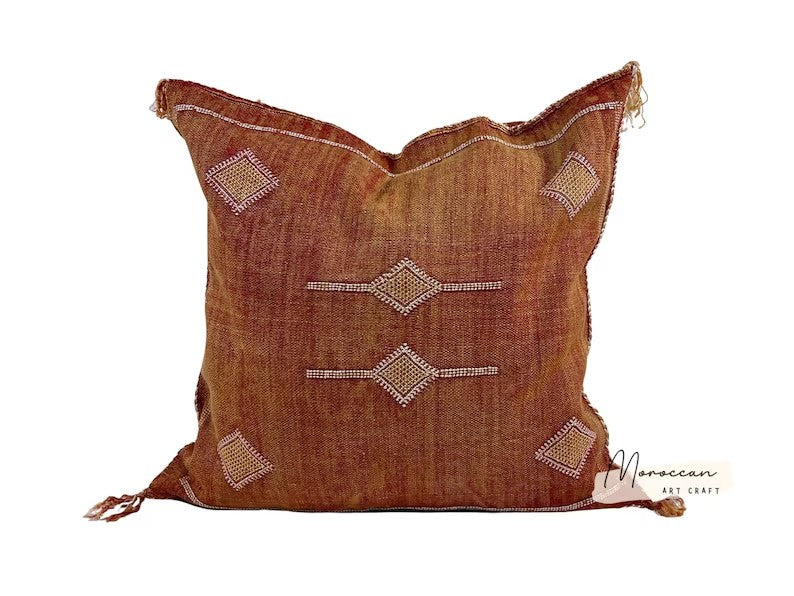 Orange Moroccan Cactus Silk Pillow ALL SIZES