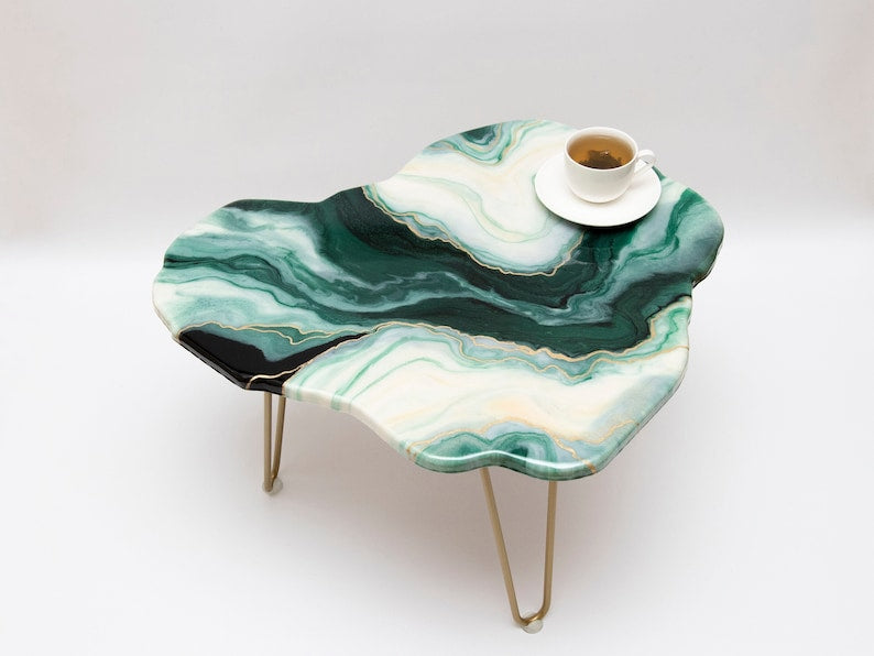 coffee table, Resin coffee table, Green coffee table, Agate coffee table, Geode coffee table, Side table, Marble coffee table