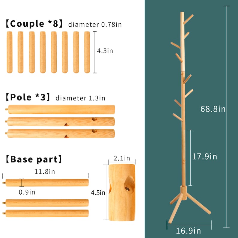 STANDING COAT RACK - Wooden coat rack stand - Beech wardrobe - Dressing rack free standing clothes - Coat stand design - Coat hanger