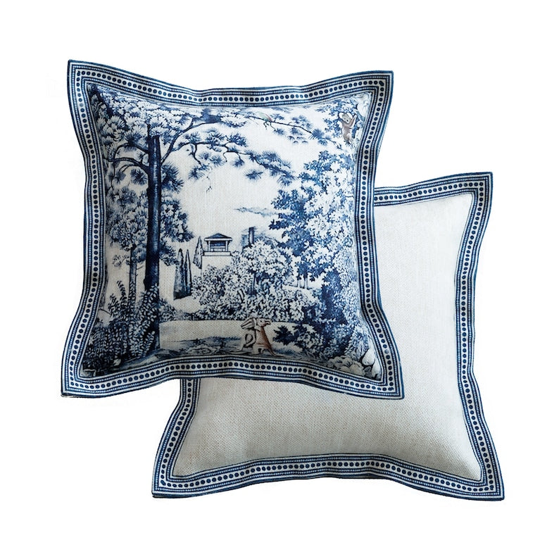 French Blue Forest Throw Pillow Cover