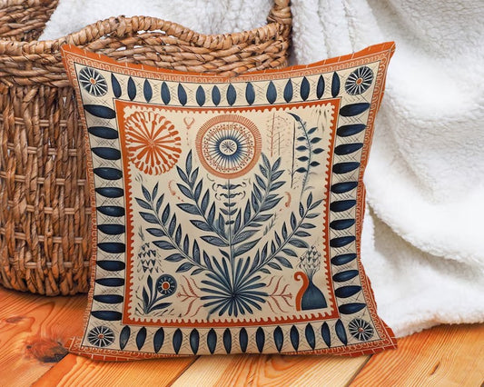 Folk Art Terracotta Orange Pillow