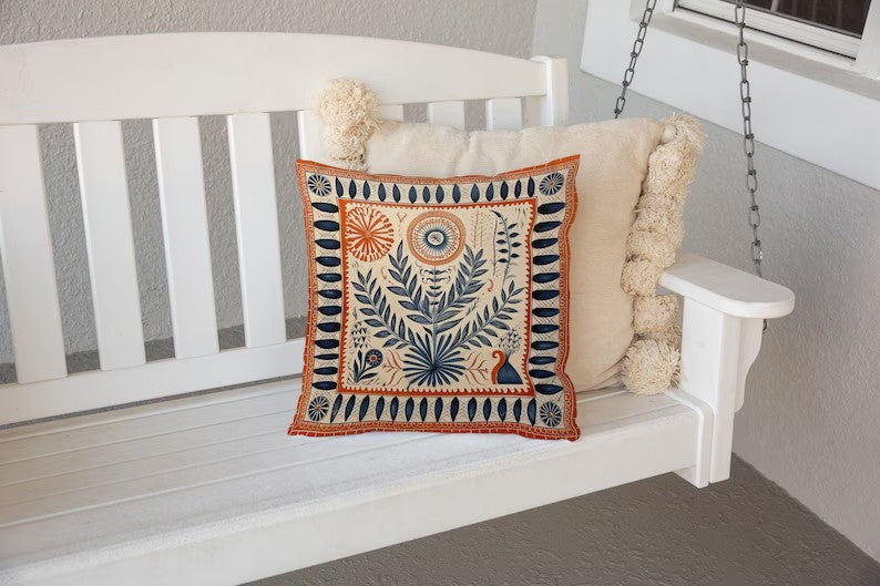 Folk Art Terracotta Orange Pillow