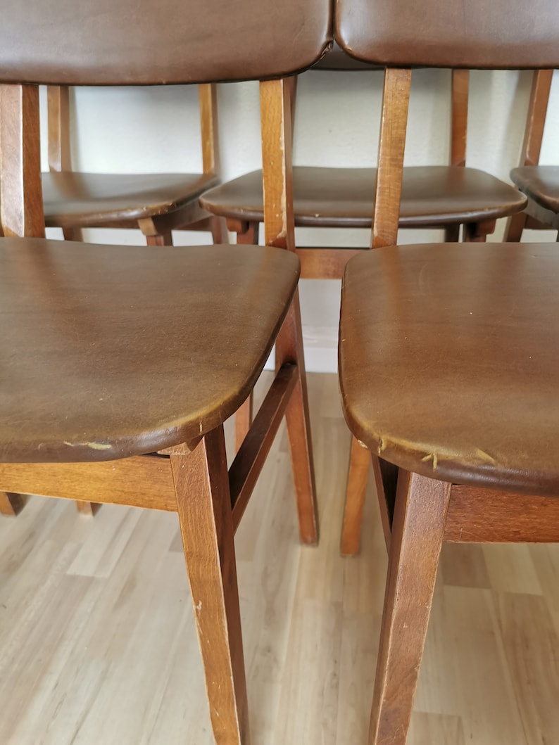 1 of 25 Vintage Wooden Dining Chairs with Leather Seat and Backrest / Made by STOL Kamnik 1970s Yugoslavia / Mid-century Dine Chair / Bistro