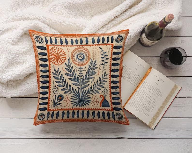 Folk Art Terracotta Orange Pillow