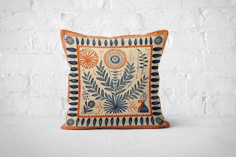 Folk Art Terracotta Orange Pillow