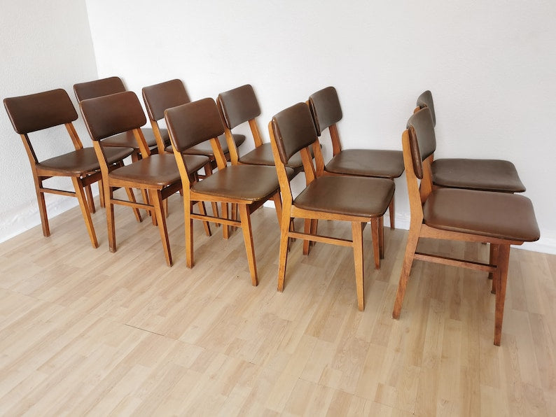 1 of 25 Vintage Wooden Dining Chairs with Leather Seat and Backrest / Made by STOL Kamnik 1970s Yugoslavia / Mid-century Dine Chair / Bistro