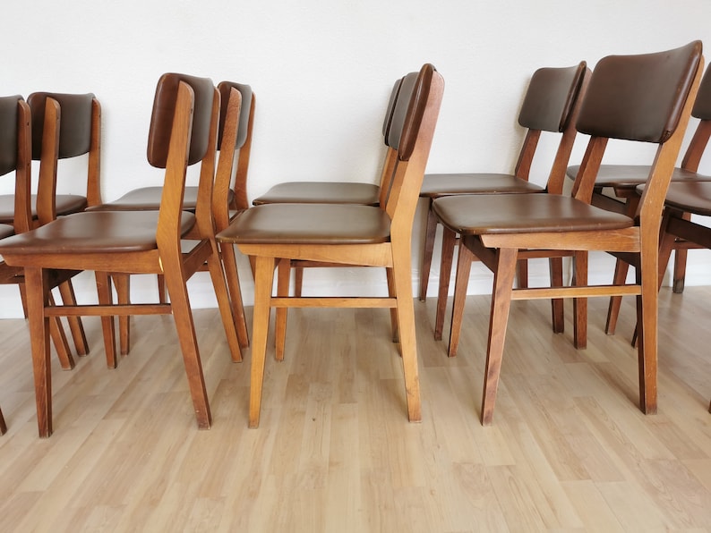 1 of 25 Vintage Wooden Dining Chairs with Leather Seat and Backrest / Made by STOL Kamnik 1970s Yugoslavia / Mid-century Dine Chair / Bistro