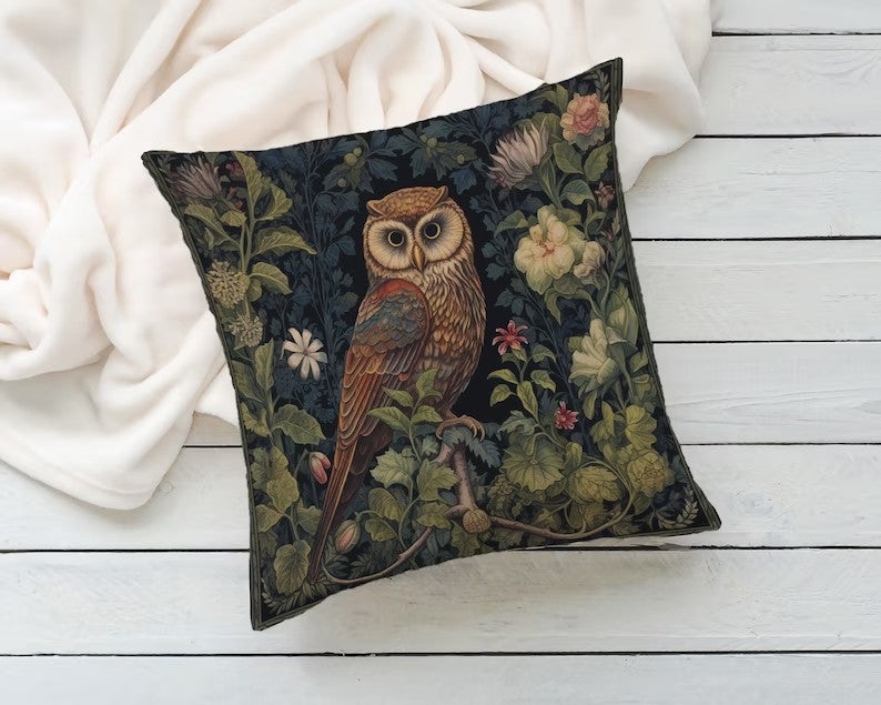 William Morris Owl Forest Decor Pillow