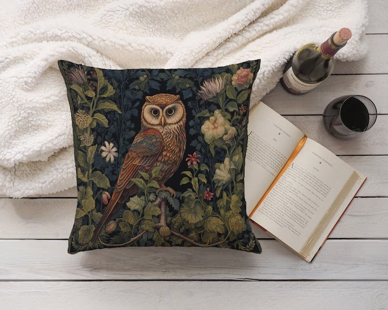 William Morris Owl Forest Decor Pillow