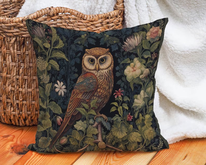 William Morris Owl Forest Decor Pillow