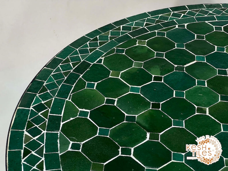 TABLE, Handmade Round Table, Moroccan Mosaic Green Table, Traditional Custom Made Design, Luxurious Outdoor Patio Furniture