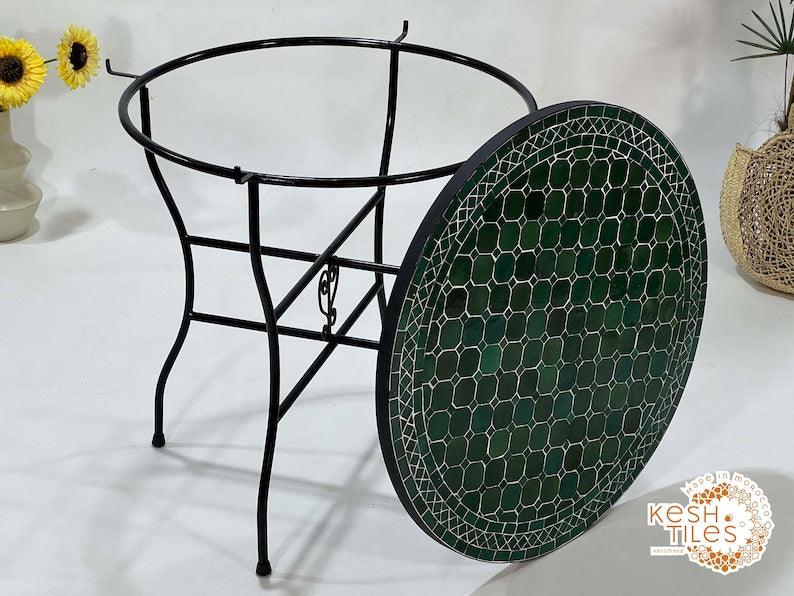 TABLE, Handmade Round Table, Moroccan Mosaic Green Table, Traditional Custom Made Design, Luxurious Outdoor Patio Furniture