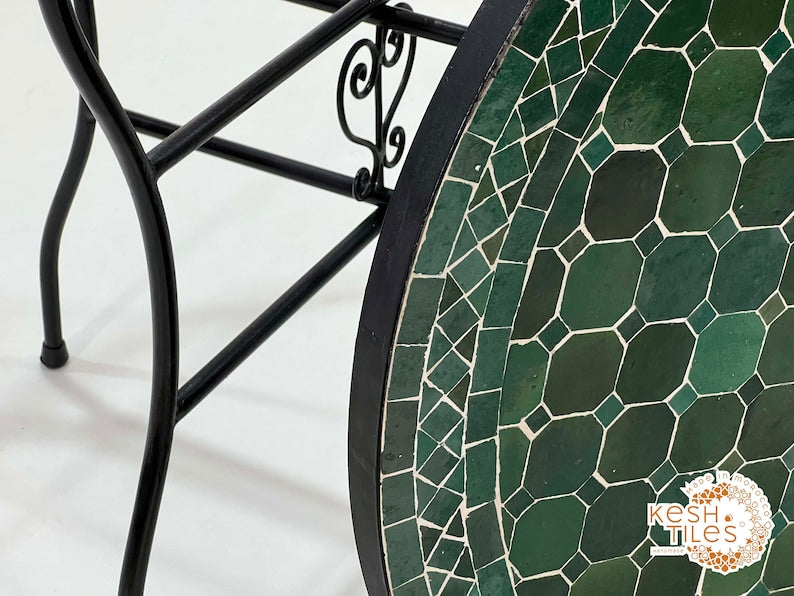 TABLE, Handmade Round Table, Moroccan Mosaic Green Table, Traditional Custom Made Design, Luxurious Outdoor Patio Furniture