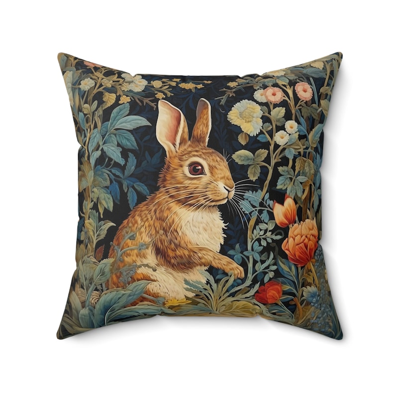 Vintage Rabbit Pillow William Morris Inspired Cushion