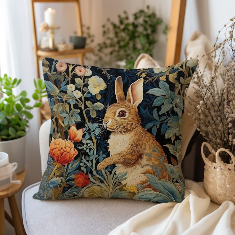 Vintage Rabbit Pillow William Morris Inspired Cushion