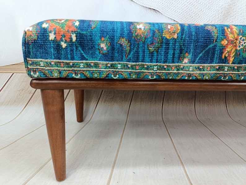 Footstool Ottoman, Oushak Rug Bench, Turkish Rug Bench, Long Seat, Bedroom Seat, Piano Bench, Handmade Furniture, Boho Decor, BENCH 57