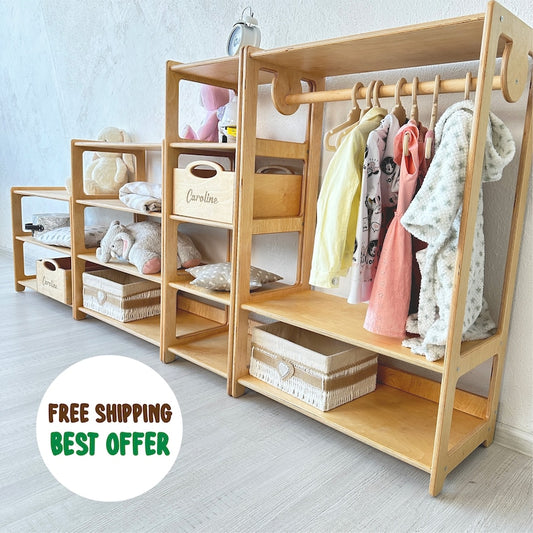 Children's wardrobe, clothing rack, Kid wardrobe, clothes hanger, Montessori storage, Montessori toy shelf, Kids toy storage, kids furniture