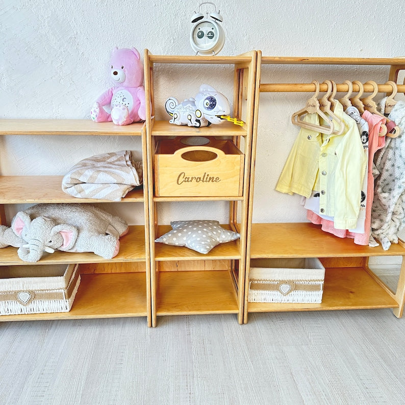 Children's wardrobe, clothing rack, Kid wardrobe, clothes hanger, Montessori storage, Montessori toy shelf, Kids toy storage, kids furniture