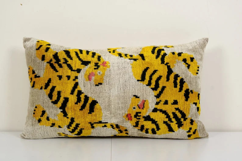 Tiger Ikat Velvet Pillow