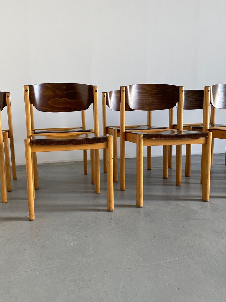 Dining Chairs or Visitor Chairs in the Style of Roland Rainer, Beech and Stained Plywood, 1970s Germany