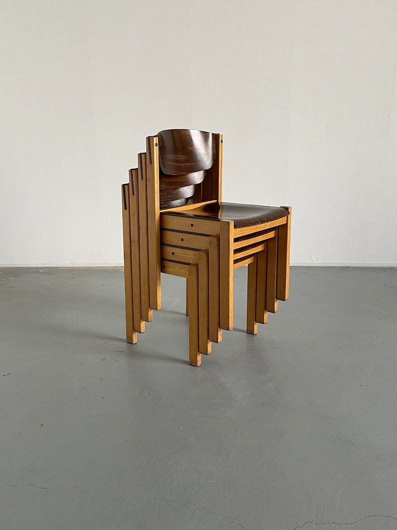 Dining Chairs or Visitor Chairs in the Style of Roland Rainer, Beech and Stained Plywood, 1970s Germany