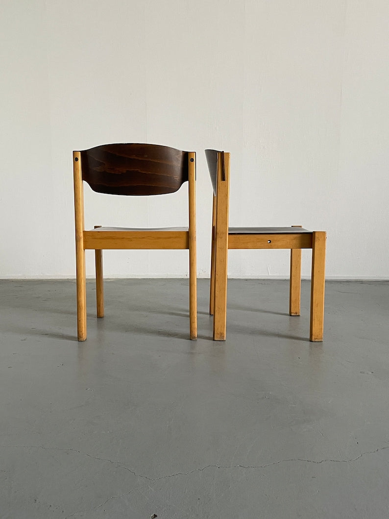 Dining Chairs or Visitor Chairs in the Style of Roland Rainer, Beech and Stained Plywood, 1970s Germany