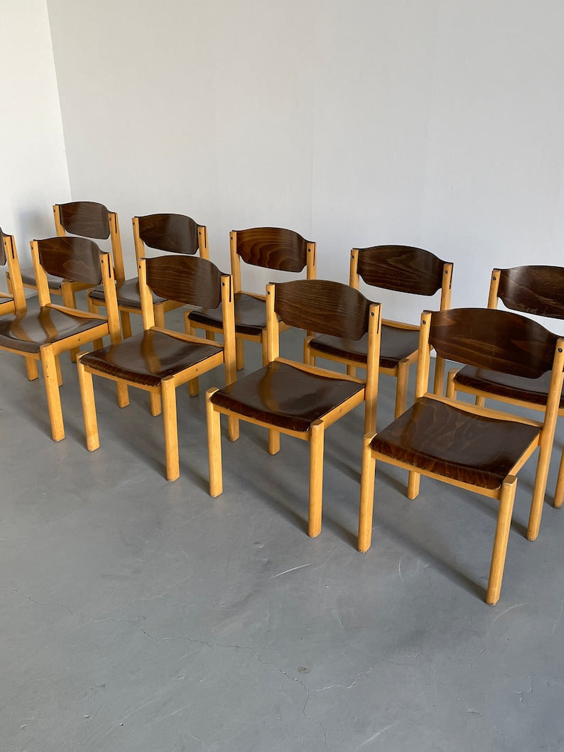 Dining Chairs or Visitor Chairs in the Style of Roland Rainer, Beech and Stained Plywood, 1970s Germany