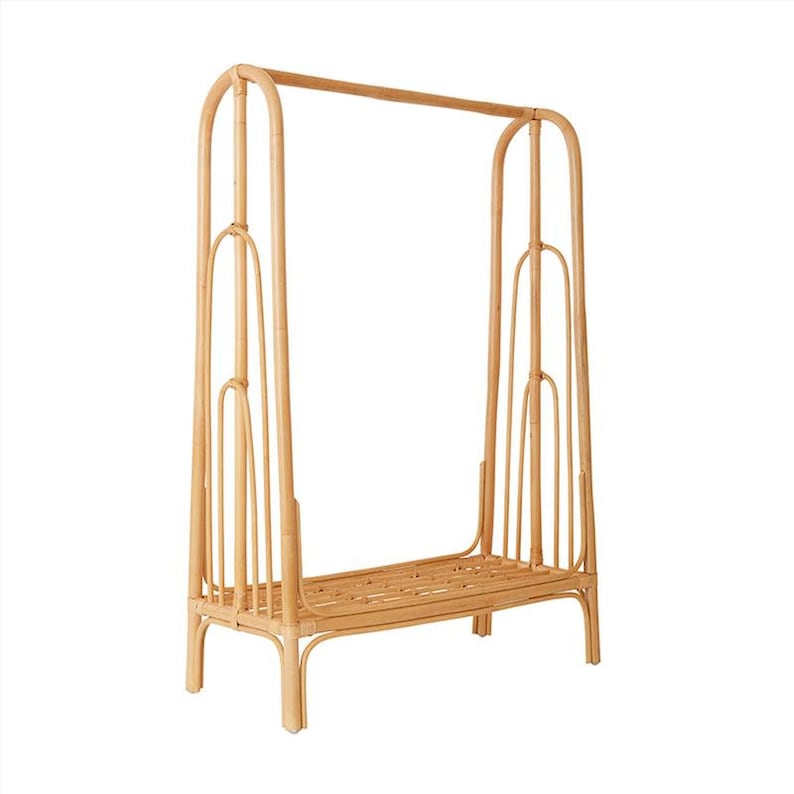 Clothing Rack with hangers, Rattan wardrobe, Dress up storage, wooden dress rack, display clothes storage, Assembling Clothing Rack.