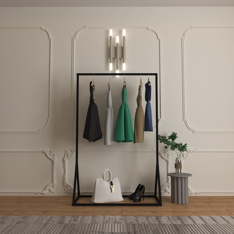 FreeStanding Open Clothes Rail,Open Wardrobe,Hanging Organizer, Standing Garment Rod,Changing Room Clothes Display,Entryway Hanger Rod