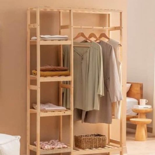 Minimal open wardrobe in oak wood with removable clothes hanger