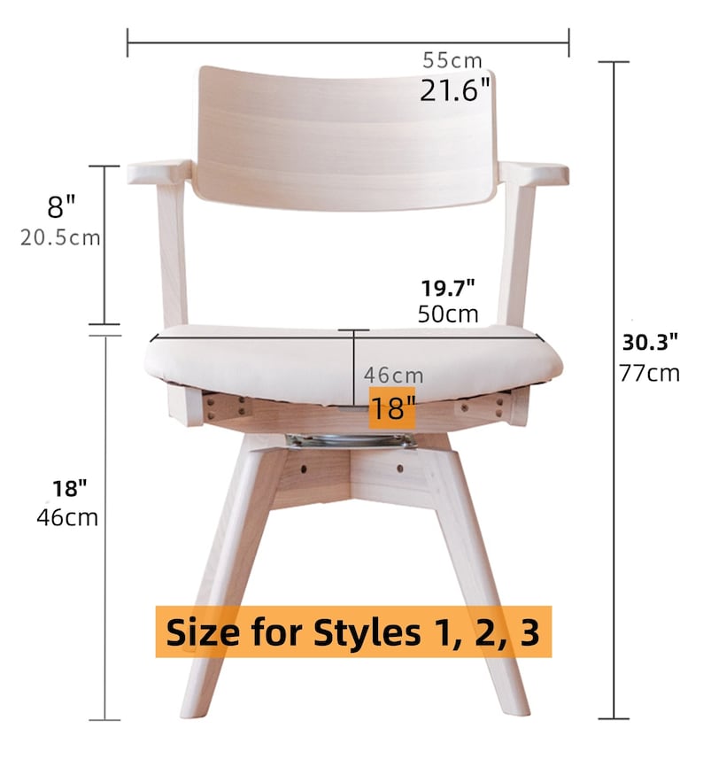 Creative solid wood swivel chair with cushion, Japanese-style study chair, dining table chairs, 360-degree swivel back chair, with armchair