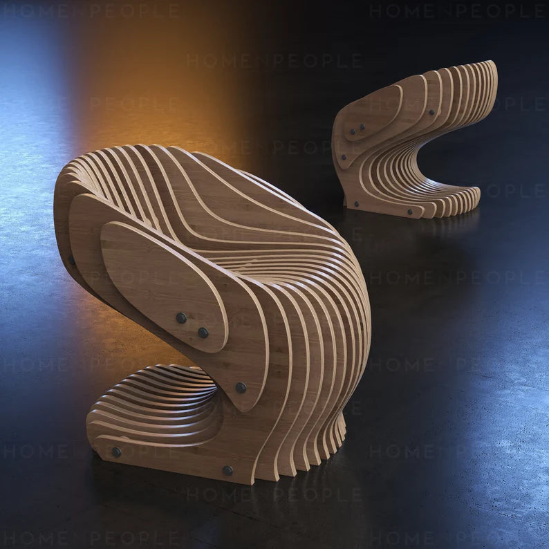 Parametric Armchair A-2 / CNC files for cutting / Cnc Wooden Seat Plan / Office Sculpture Chair / Modern Furniture / Dining Table Chair