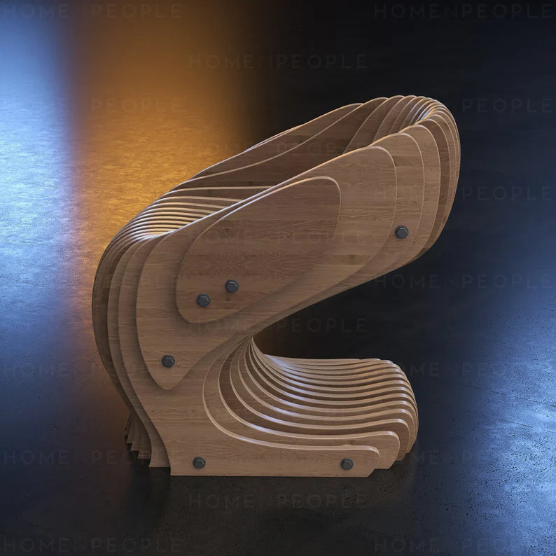 Parametric Armchair A-2 / CNC files for cutting / Cnc Wooden Seat Plan / Office Sculpture Chair / Modern Furniture / Dining Table Chair