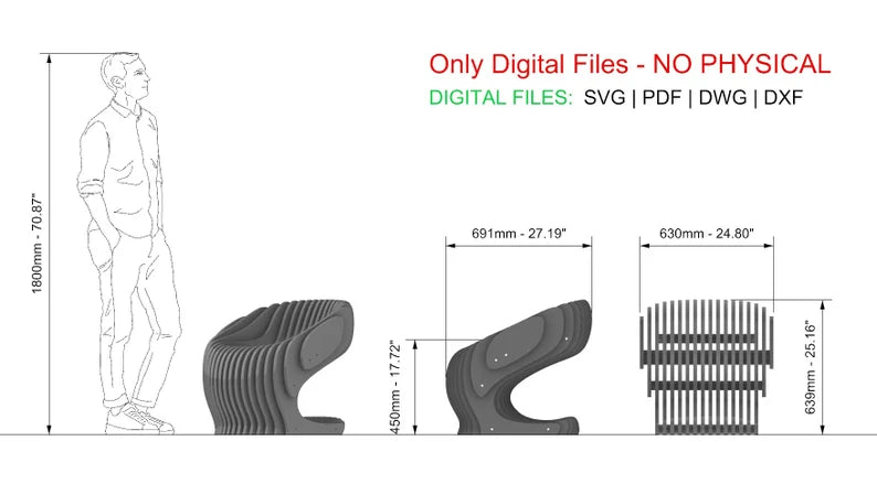 Parametric Armchair A-2 / CNC files for cutting / Cnc Wooden Seat Plan / Office Sculpture Chair / Modern Furniture / Dining Table Chair